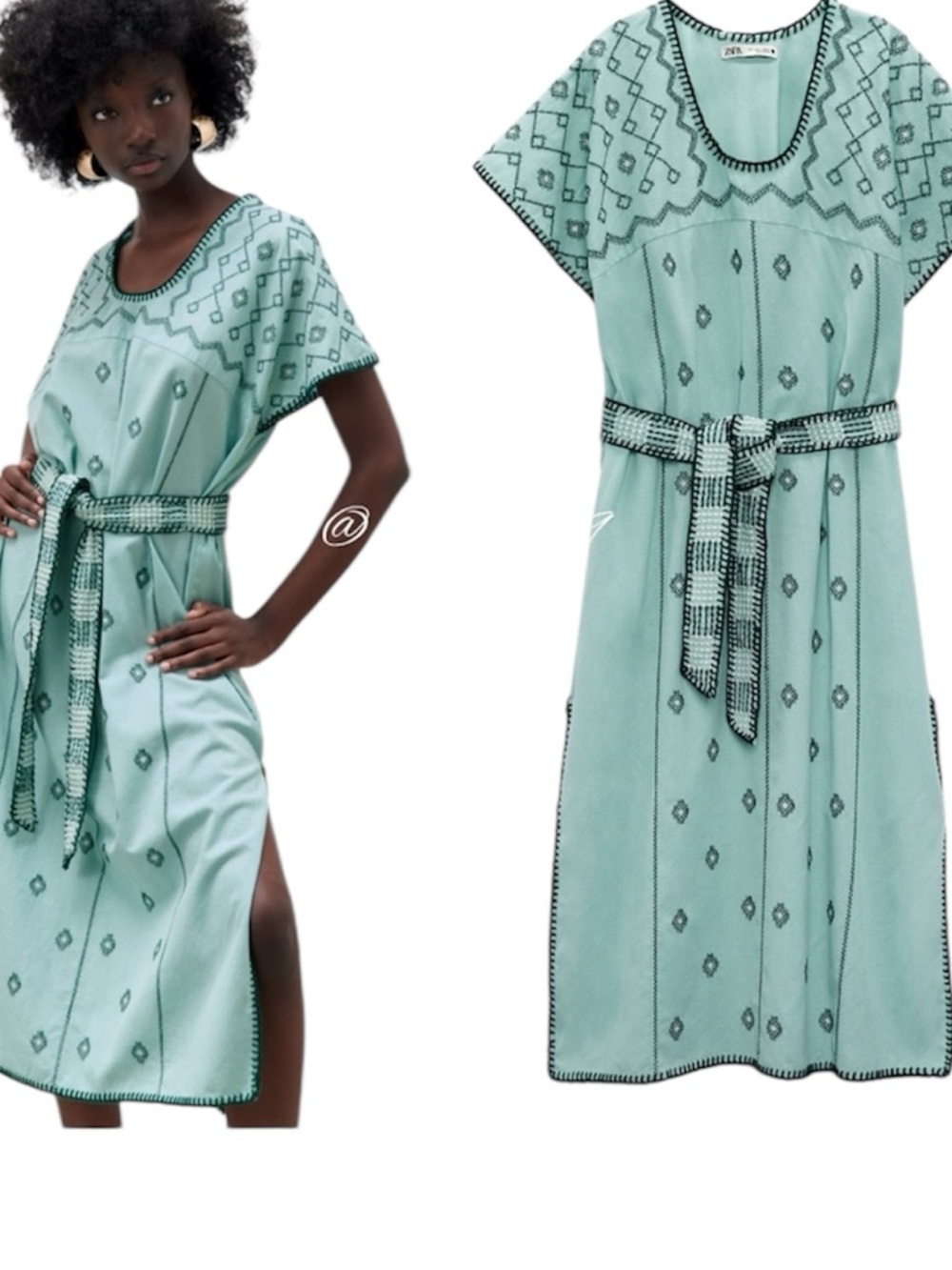 ZARA, Embroidered Midi Dress size Small